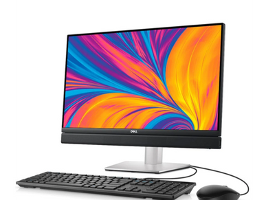 Dell desktop computer with monitor, keyboard, and mouse.