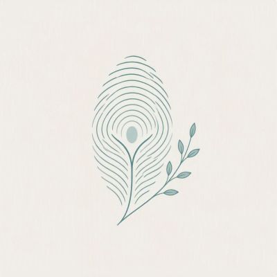 Minimalist peacock feather with a small branch.
