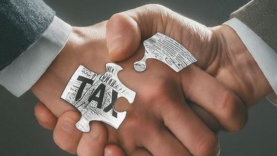 Two hands holding puzzle pieces with letters, symbolizing agreement or partnership.
