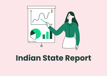 Illustration of a woman presenting an Indian state report.