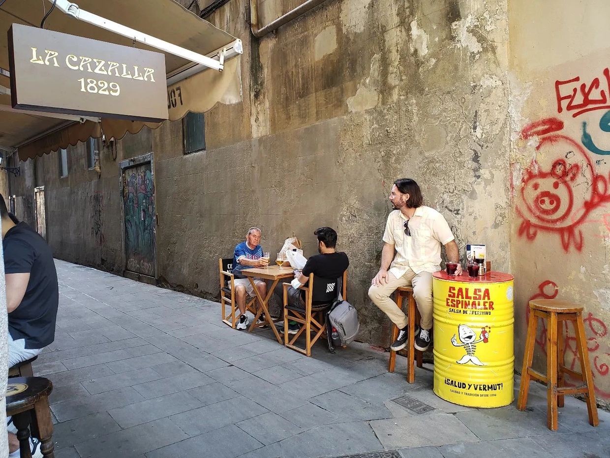 Barcelona, Spain.  What a beautiful city. Just relaxing at one of the oldest bars in the city.  Oh, 