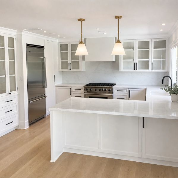 Custom European style kitchen cabinets with shaker style doors. 