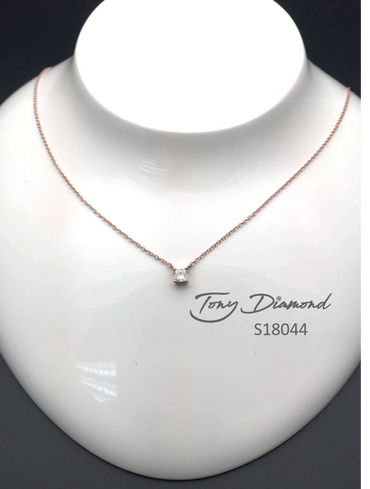 Tony Diamond, 0.20ct Princess cut diamond pendent with necklace