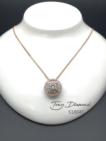 Tony Diamond, 1ct round diamond pendent with necklace in 18K rose gold