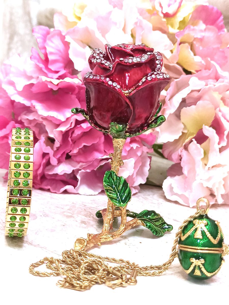 5ct HANDMADE Luxury Rose Faberge egg NECKLACE Green Russian