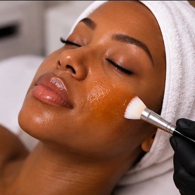 Woman getting a facial treatment with a brush.