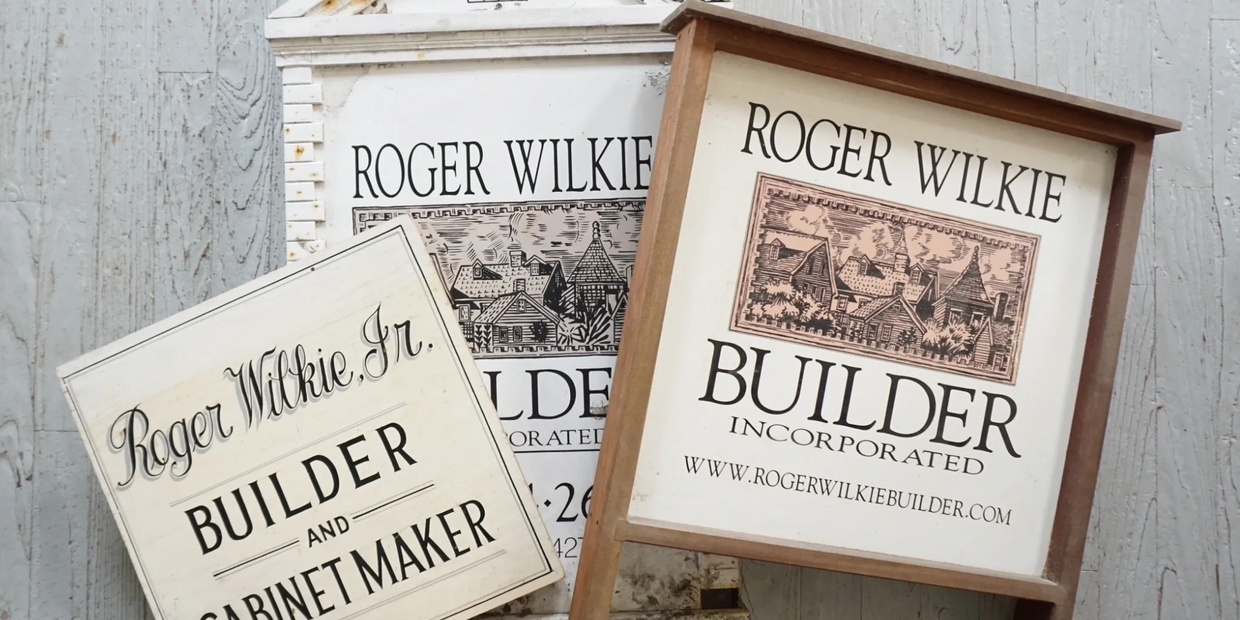 Collection of iterations of hand-painted signs created for Roger Wilkie Builder Inc.