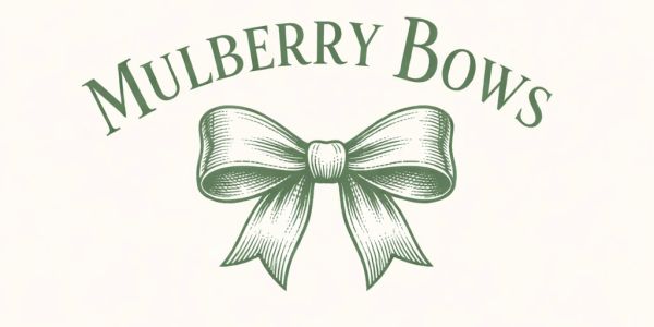 Logo of Mulberry Bows with a green bow illustration.