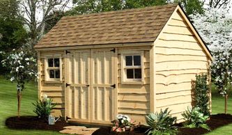 10x12 Garden shed shown with optional heritage siding & 4 lite windows