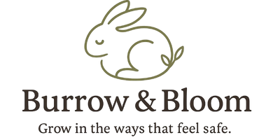 Logo featuring a stylized rabbit and the text Burrow &amp; Bloom.