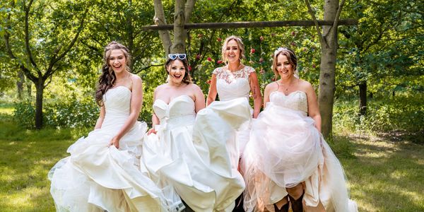 Four brides from a styled photo shoot at The Old Milking Parlour, Cavokay House