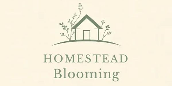 Minimalist logo with a house and plants for Homestead Blooming.