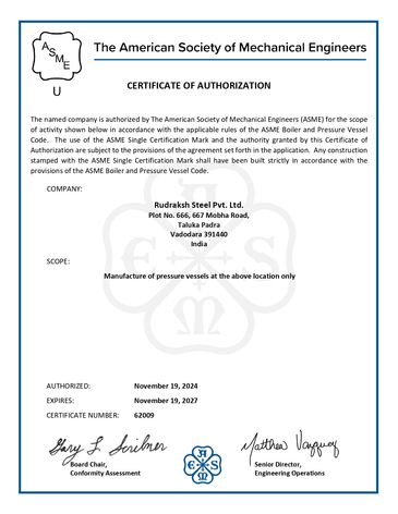The American Society of Mechanical Engineers Certificate