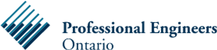 Professional Engineers Ontario logo in blue and white.