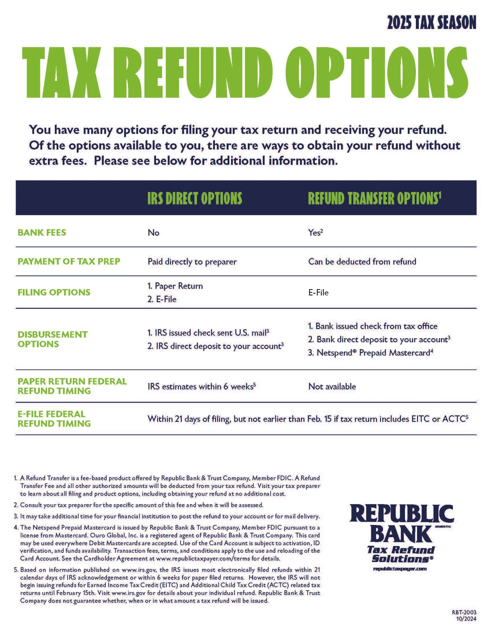 New refund and tax preparation payments options