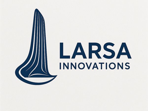 Logo of Larsa Innovations with a stylized sail design in navy blue.