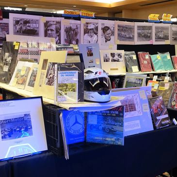 Motoring literature and memorabilia display at Tottenham Lane booth.