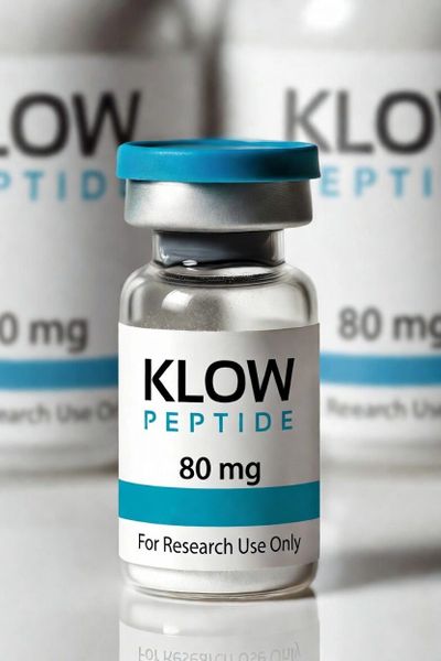 A vial of KLOW Peptide 80 mg labeled for research use only.