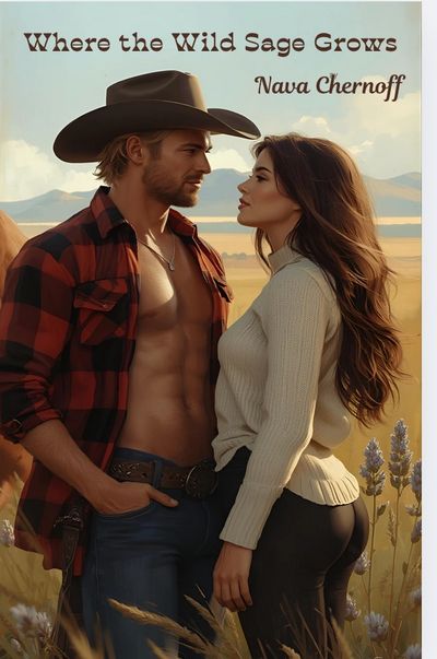 Romantic couple in a wild sage field, book cover titled 'Where the Wild Sage Grows'.