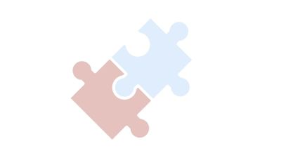 Two interlocking puzzle pieces in pastel colors on a white background.