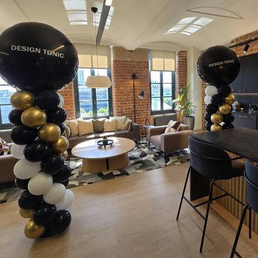 Large personalised balloon towers for corporate event 