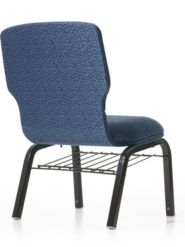 This elegant chair comes with a bookrack that holds programs or hymnals.