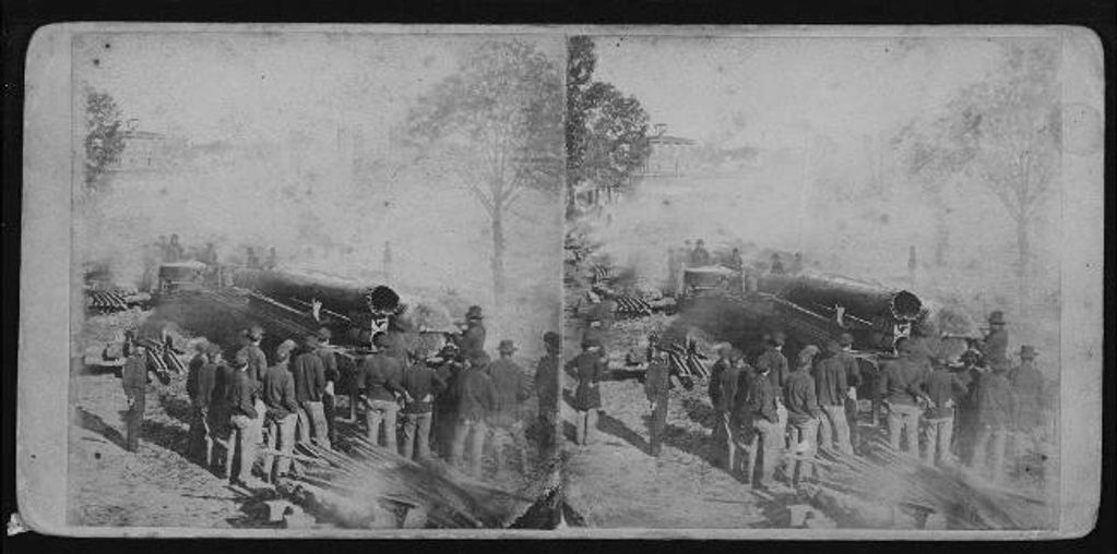 1st Michigan Engineers destroying rails, engine boiler and machinery. Georgia 1864