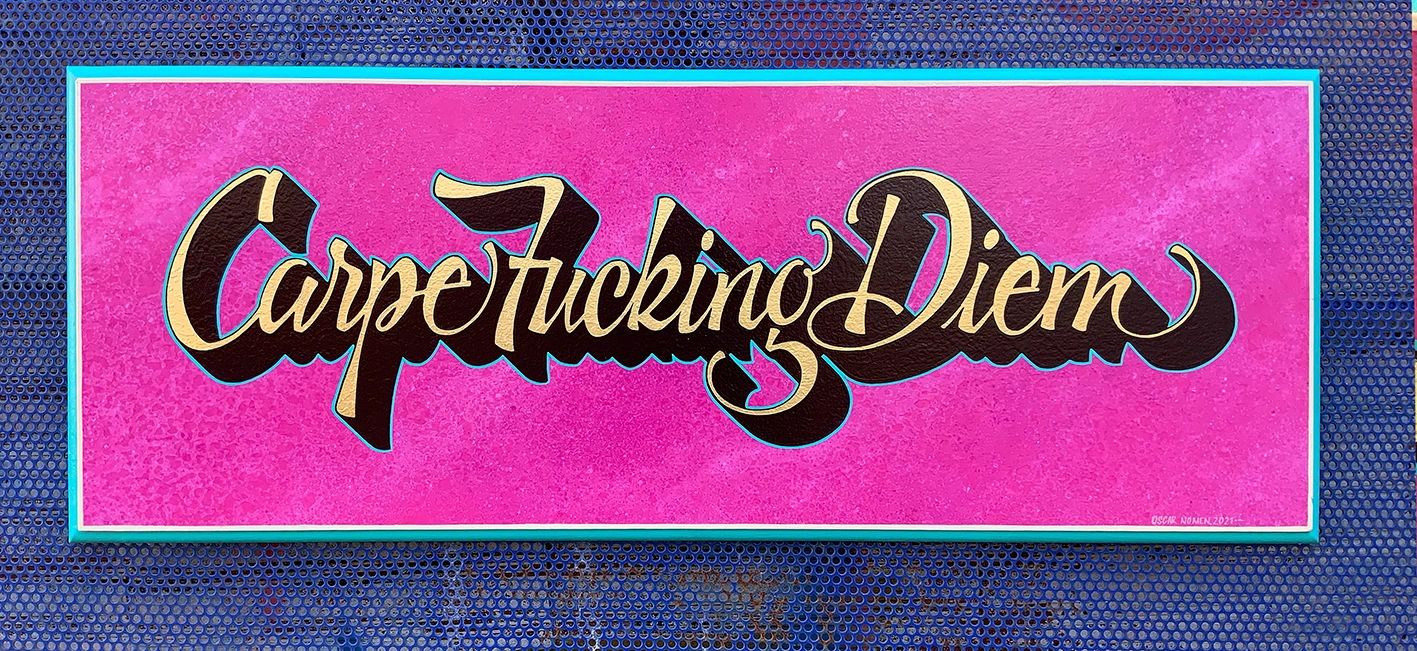 Rótulo pintado con lettering en oro 24klts 