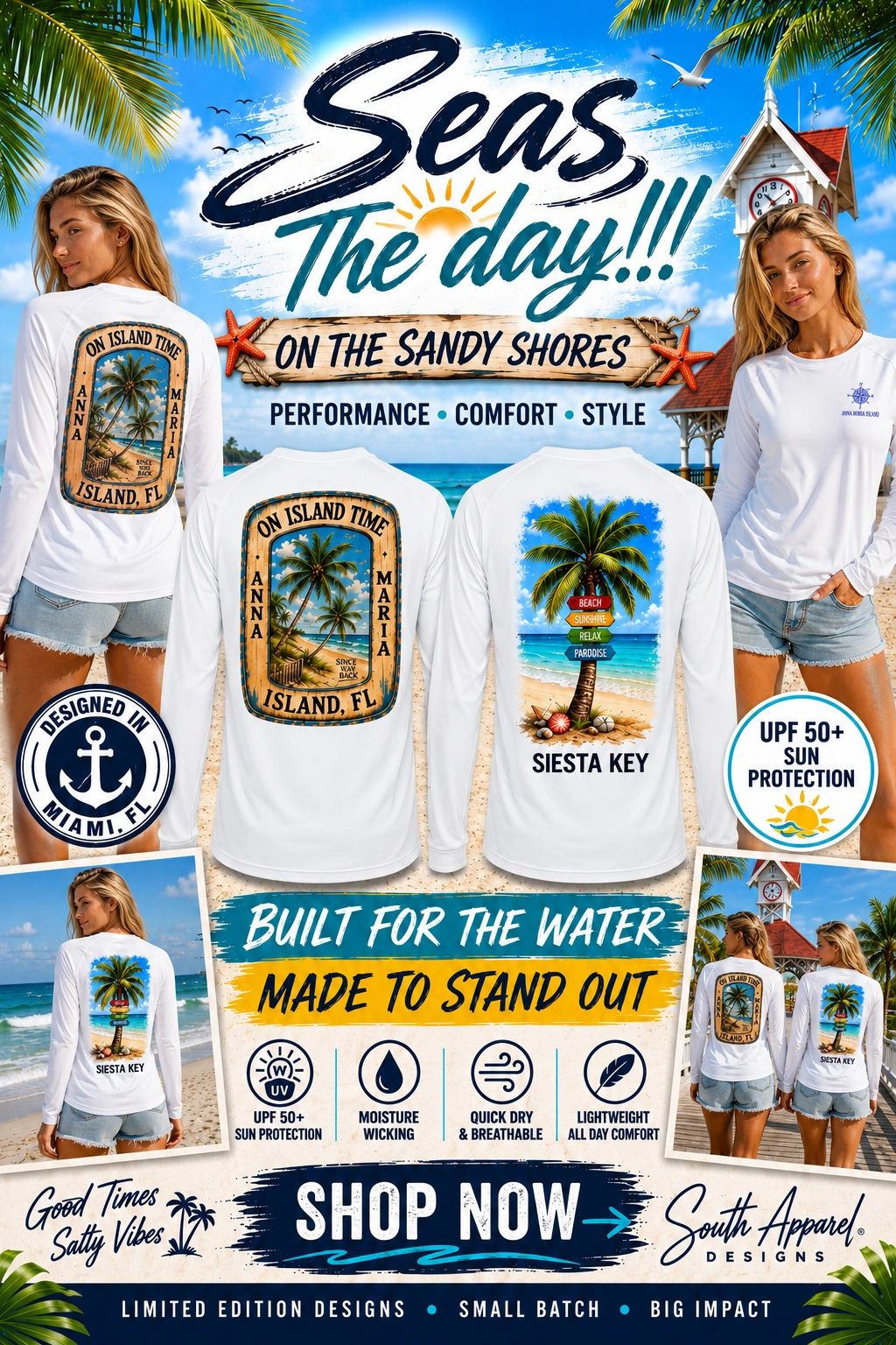 Long-sleeve beachwear promoting sun protection and comfort.