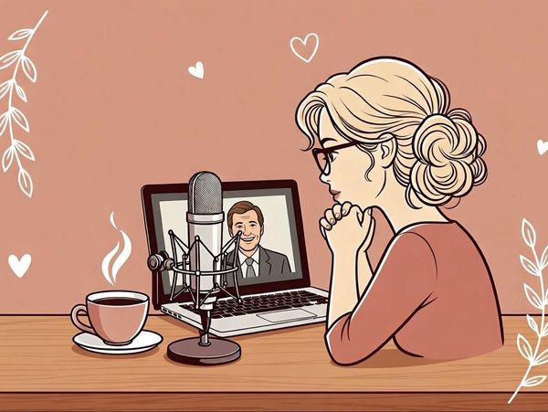Woman recording a podcast with a laptop and microphone.