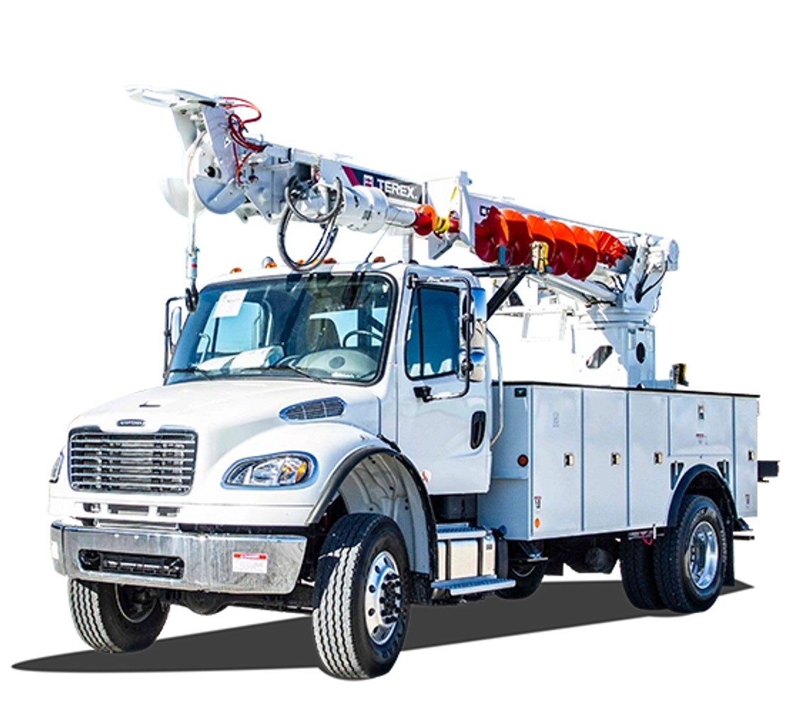 White truck with large equipment on top