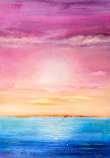 ≤vente de tableau lumineux avec soleil et couleurs pastels sur grande toile by Coralys≤