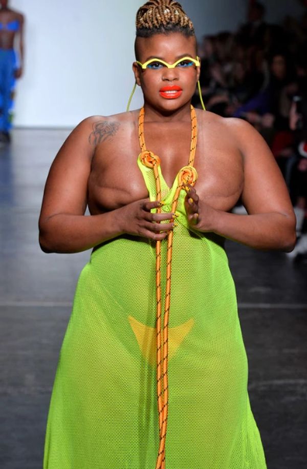This picture of a empowered woman was taken in 2019 at the Spring Fashion Week .... fashion times ha