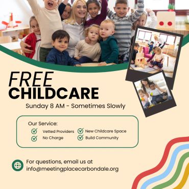 Free childcare service offered Sundays starting at 8 AM.