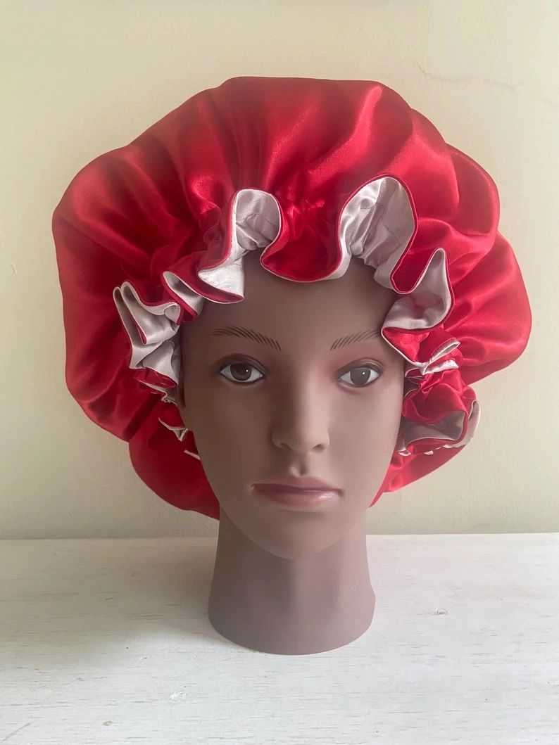 Red And White LV Designer Bonnet  Type 4 hair, Afro hairstyles
