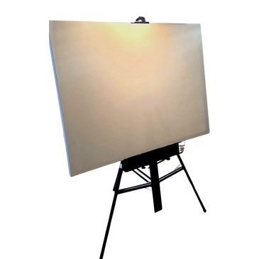 A large blank canvas on an easel