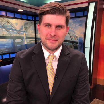 Former UWG student Justen Ransom pictured in the CBS 46 (WANF) studio.
