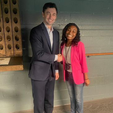 Former University of West Georgia student Micah Noel pictured with Georgia State Senator Jon Ossoff

