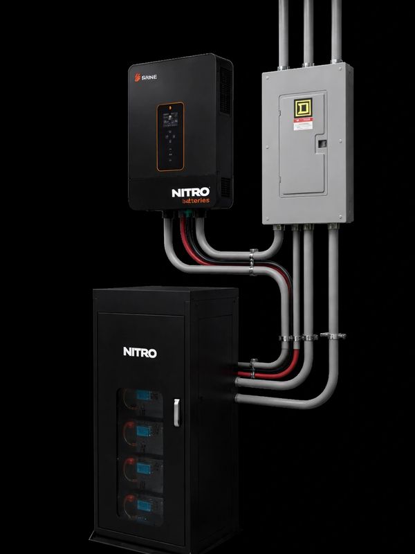 Modern Nitro battery storage and control system with sleek black design.