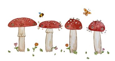 mushroom family- watercolour and pencil