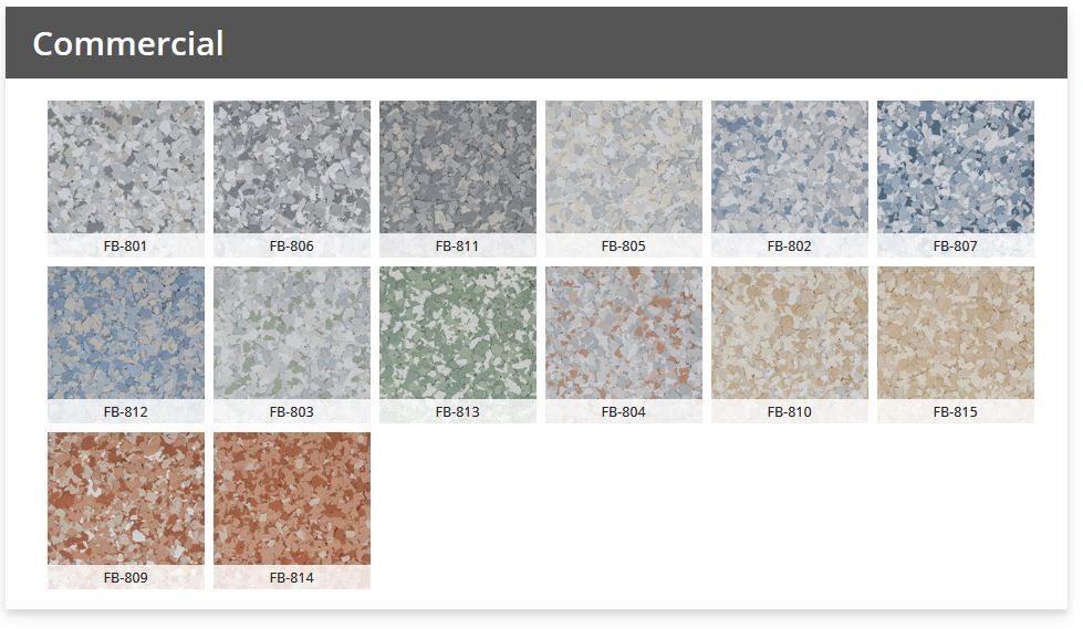 Commercial Vinyl Chip flake colors for non epoxy floors