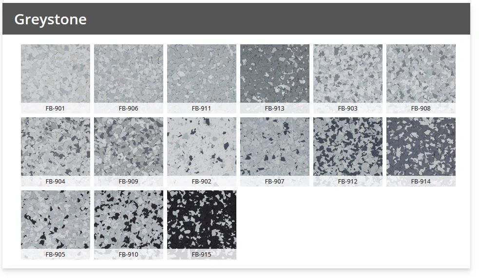 Greystone Vinyl Chip flake colors for non epoxy floors