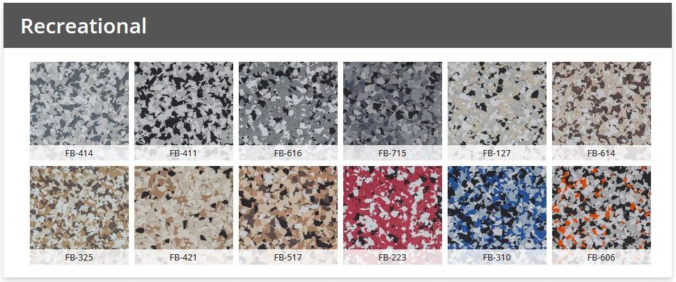 Recreational Vinyl Chip flake colors for non epoxy floors