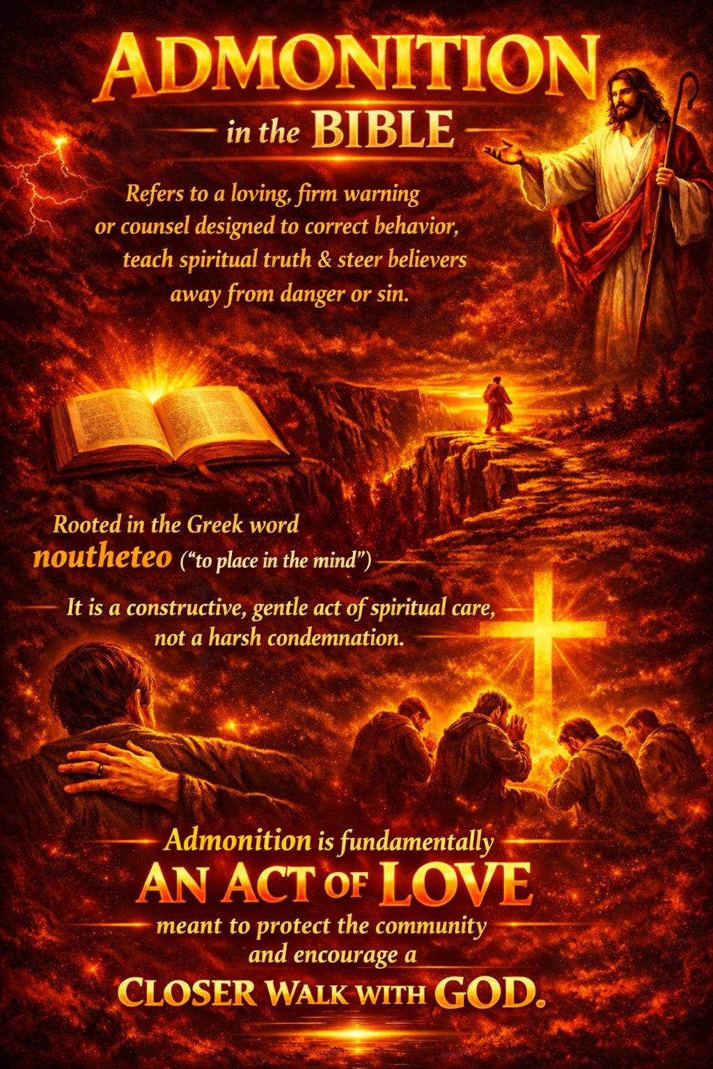 Admonition in the Bible is a loving, firm spiritual warning to guide believers away from sin and toward God.