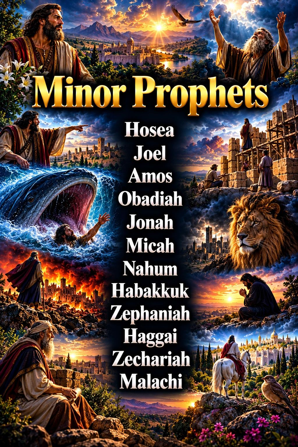 Illustrated depiction of the Minor Prophets with their names.
