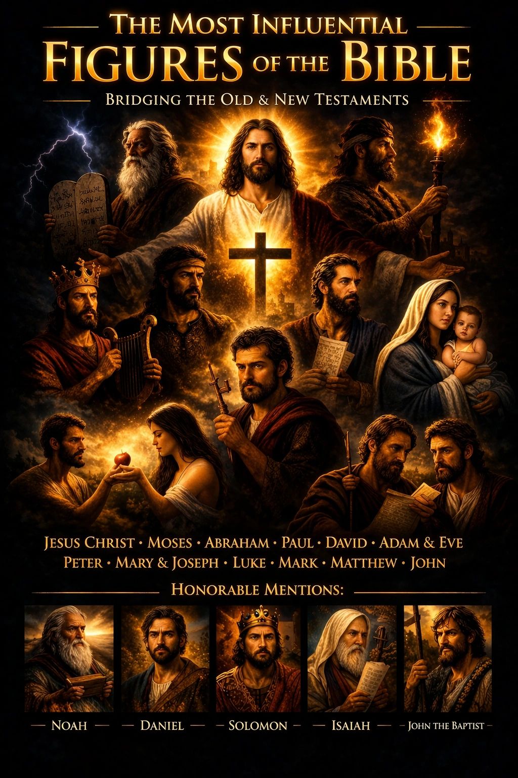 Illustration of influential Bible figures bridging Old and New Testaments.