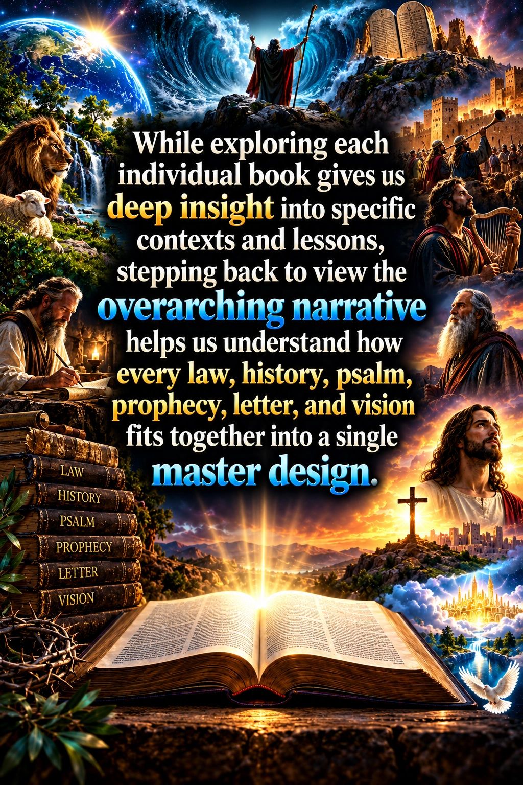 Biblical books reveal a master design through deep insight and overarching narrative.