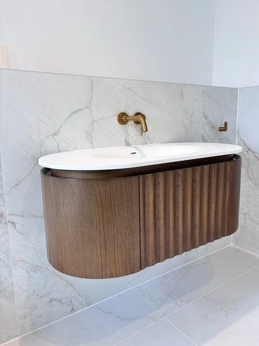 Beautiful Aquaroc Wall Hung Vanity Unit paired with Lusso Stone Concealed Basin Tap 