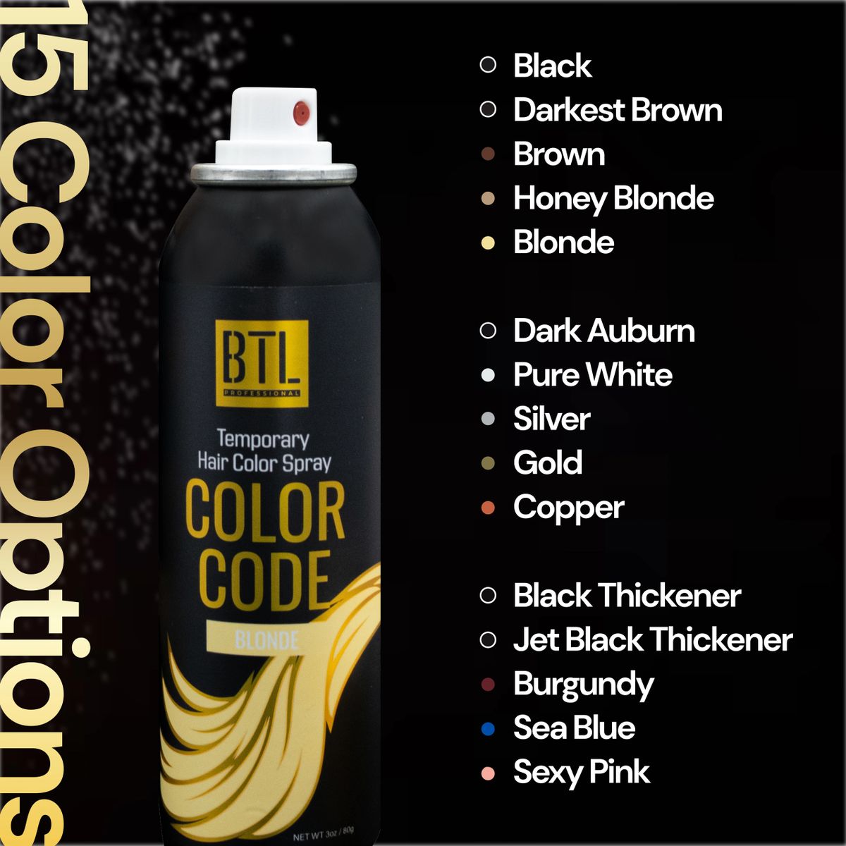 BTL Color Code Fuller, Thicker Colored Hair Thickener - JET BLACK