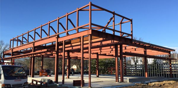 Building under construction, steel framing